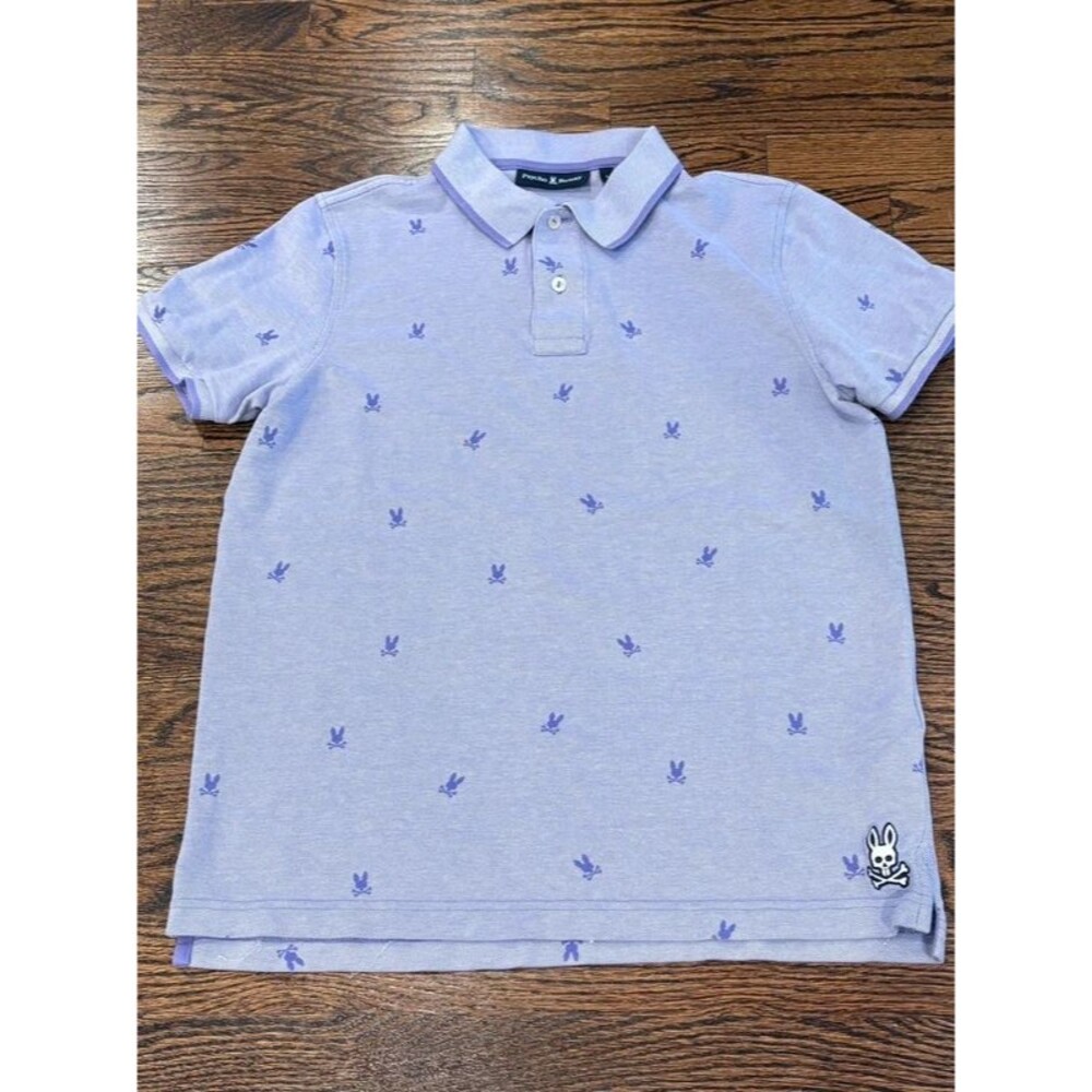 Psycho Bunny Men’s Purple Pima Cotton Bunny Print Polo Shirt Size 3 EU Small